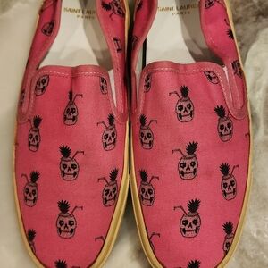 Saint Laurent Pink Skull Slip-On Shoes